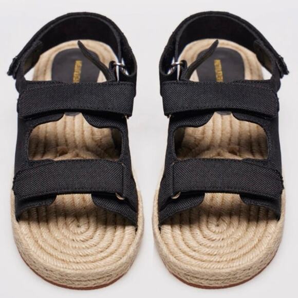 PrettyLittleThing Shoes - NWOB Pretty Little Thing size 8 Black Canvas Strappy Sandals Espadrille Sole